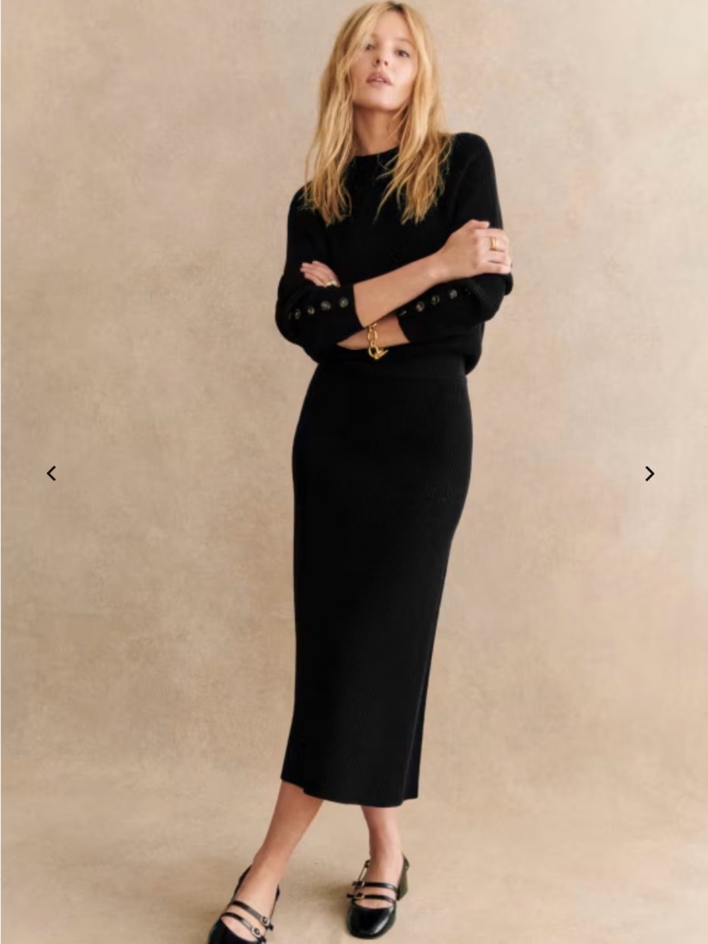 Sézane Black Ribbed Knit Midi Skirt